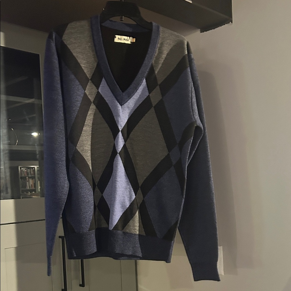 Paul Smith V-Neck Sweater in Blue, Black, and Gray